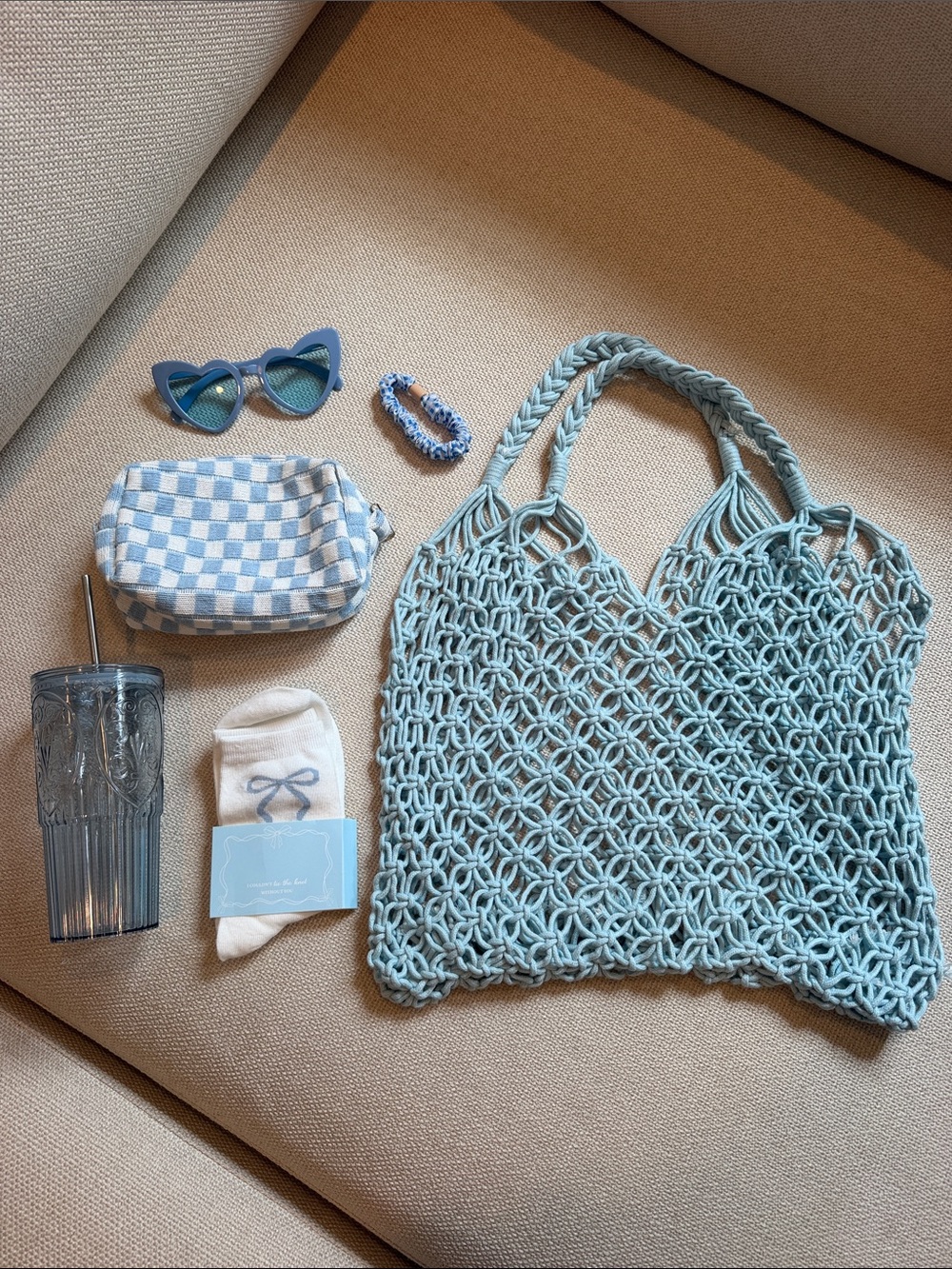 Light Blue Knitted Tote Bag - Women Accessories